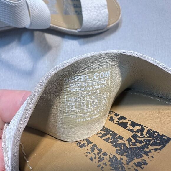 Sorel Ella Jute Sandals Womens 9.5 White Leather‎ Elastic Strap Peep Toe - Picture 9 of 10